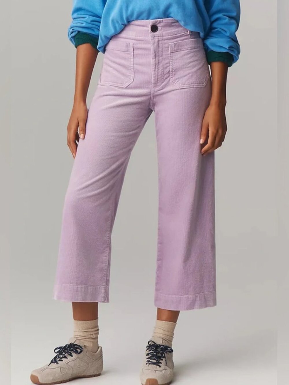 Anthropologie The Colette Corduroy Crop Wide-Leg Pants by Maeve Lilac Purple 32